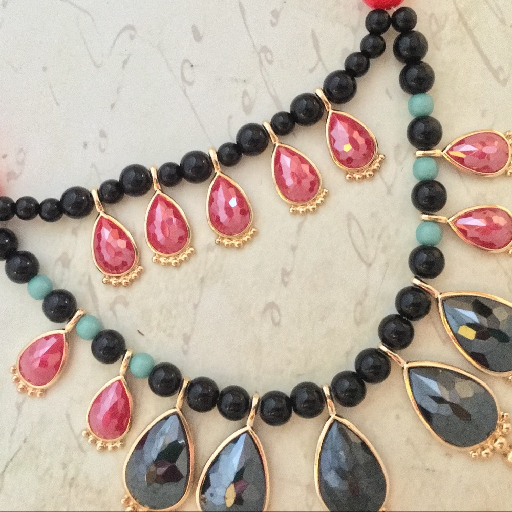 STONY Black, Red & Turquoise Gold Statement Neckla